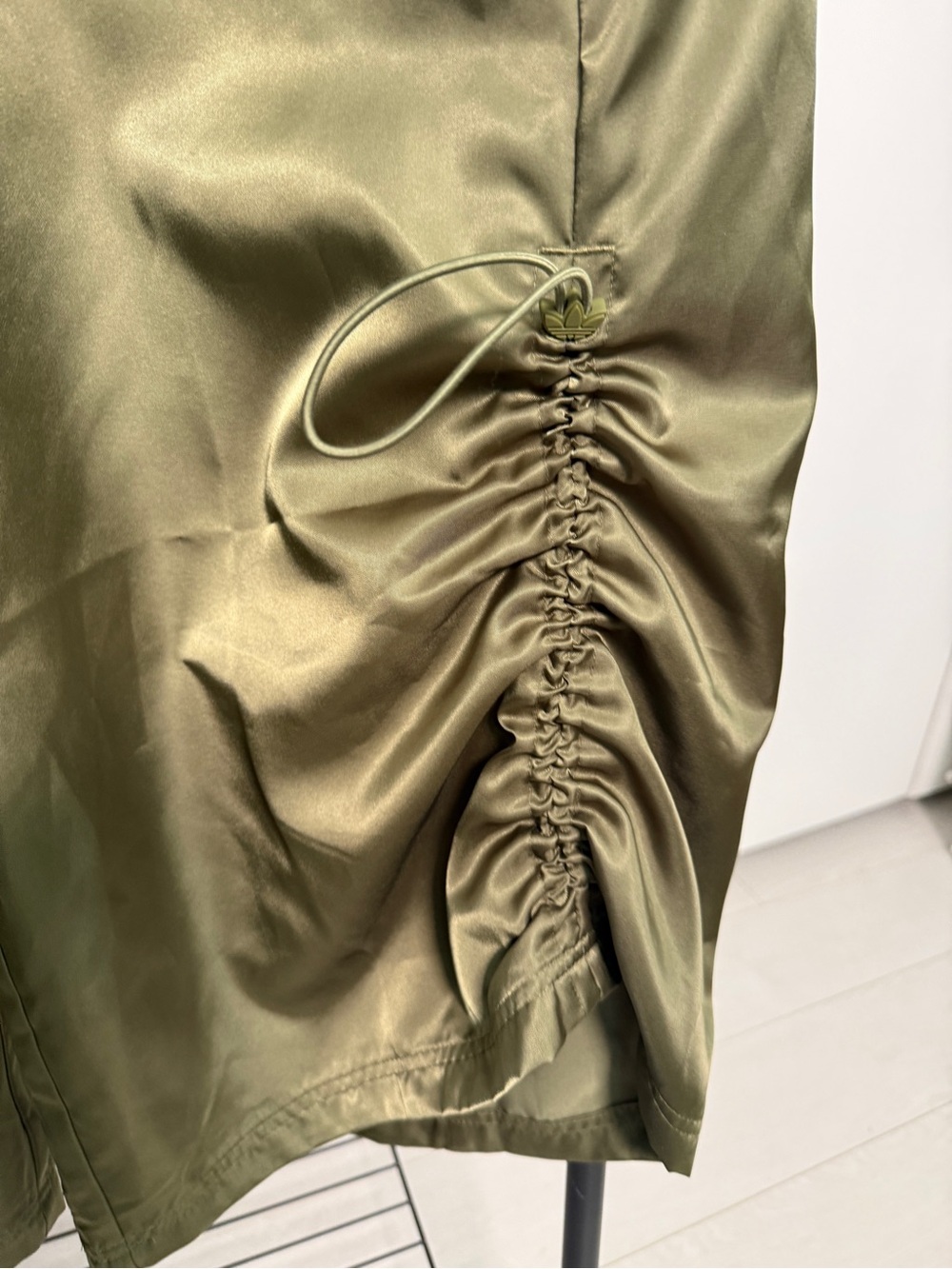 adidas Olive Green Satin Wide-Leg Track Pants - Picture 4 of 8